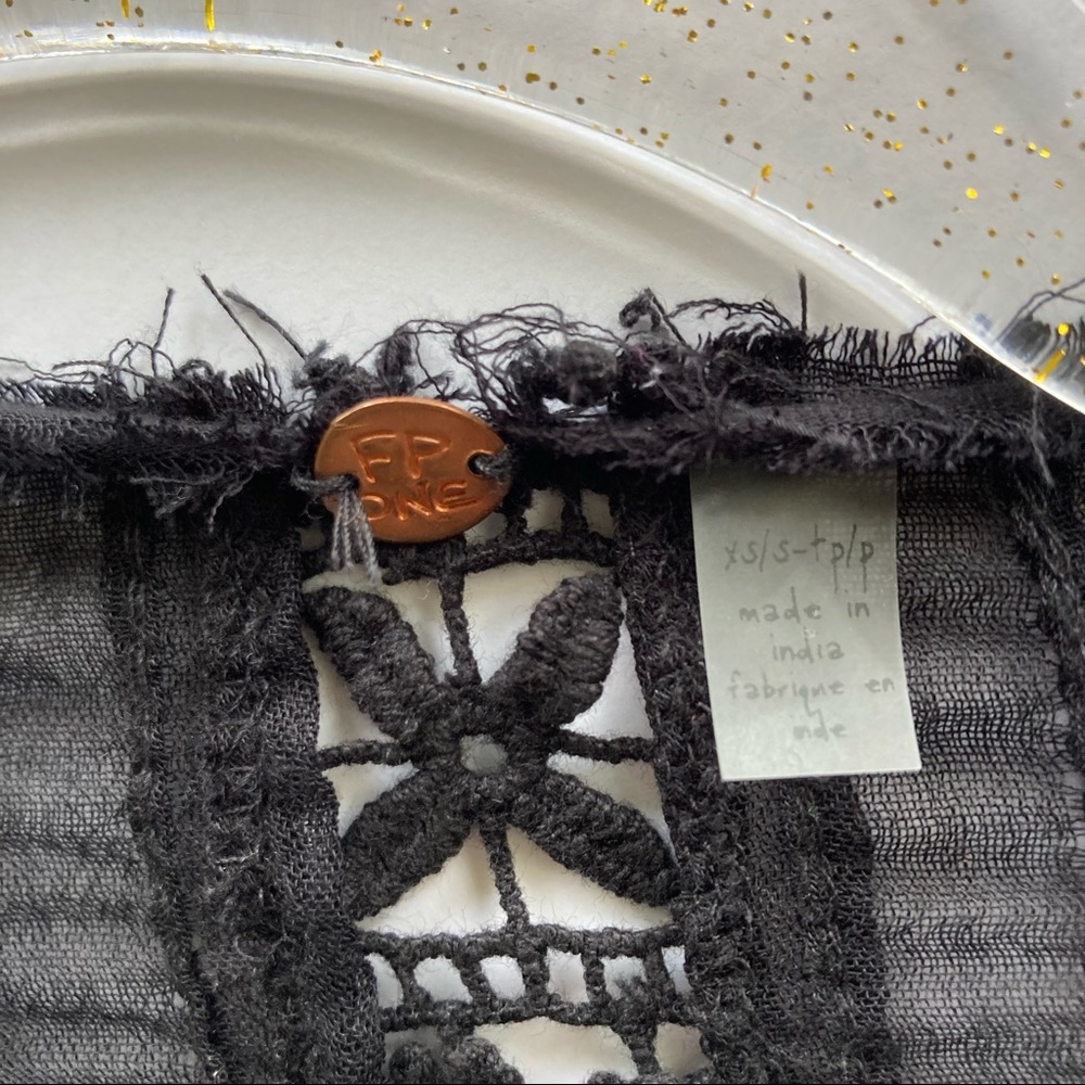 Free People Black Sheer Tie-Front Bell Sleeve Top - Picture 6 of 11